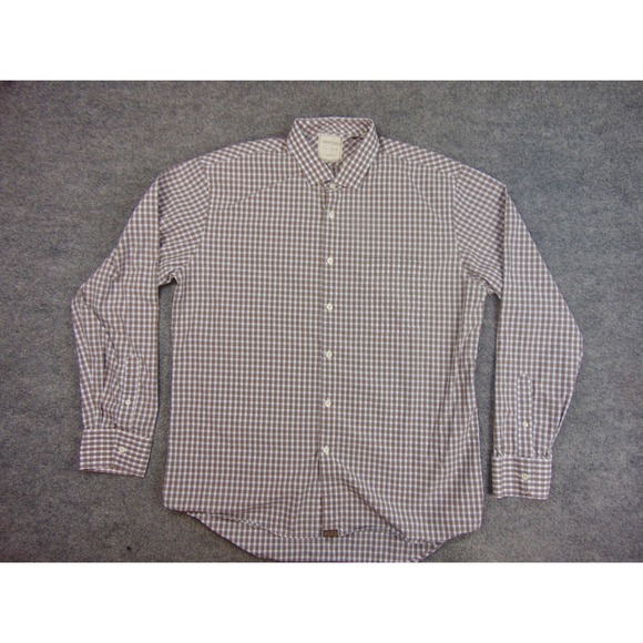 Billy Reid Shirt Mens XL Standard Cut Brown White Gingham Long Sleeve - Picture 2 of 8
